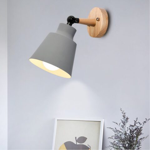 Aplique de madera de estilo nórdico con cable, montado en la pared e iluminado