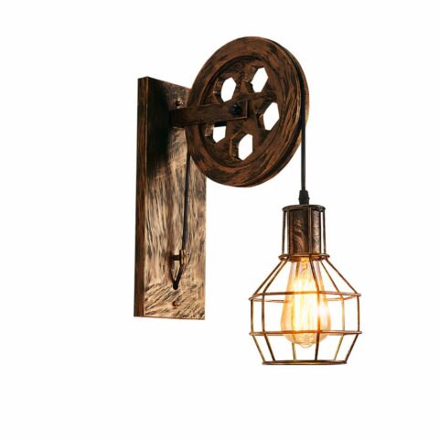 Aplique metálico vintage de estilo industrial sobre fondo blanco