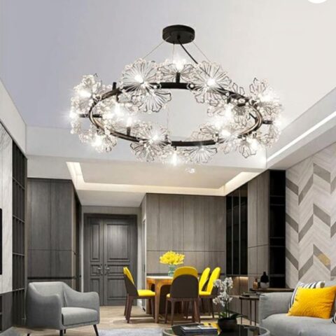 Lámpara de araña LED redonda en forma de diente de león con un diseño moderno y creativo para un salón moderno