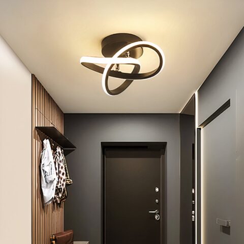 Lámpara de techo LED negra minimalista y moderna para cuartos de baño sobre fondo gris