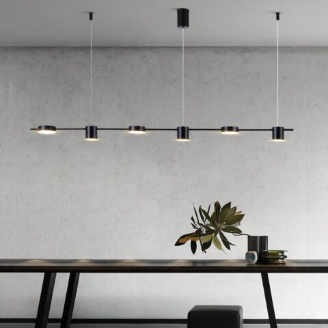 Lámpara colgante moderna de seis cabezas con fondo gris