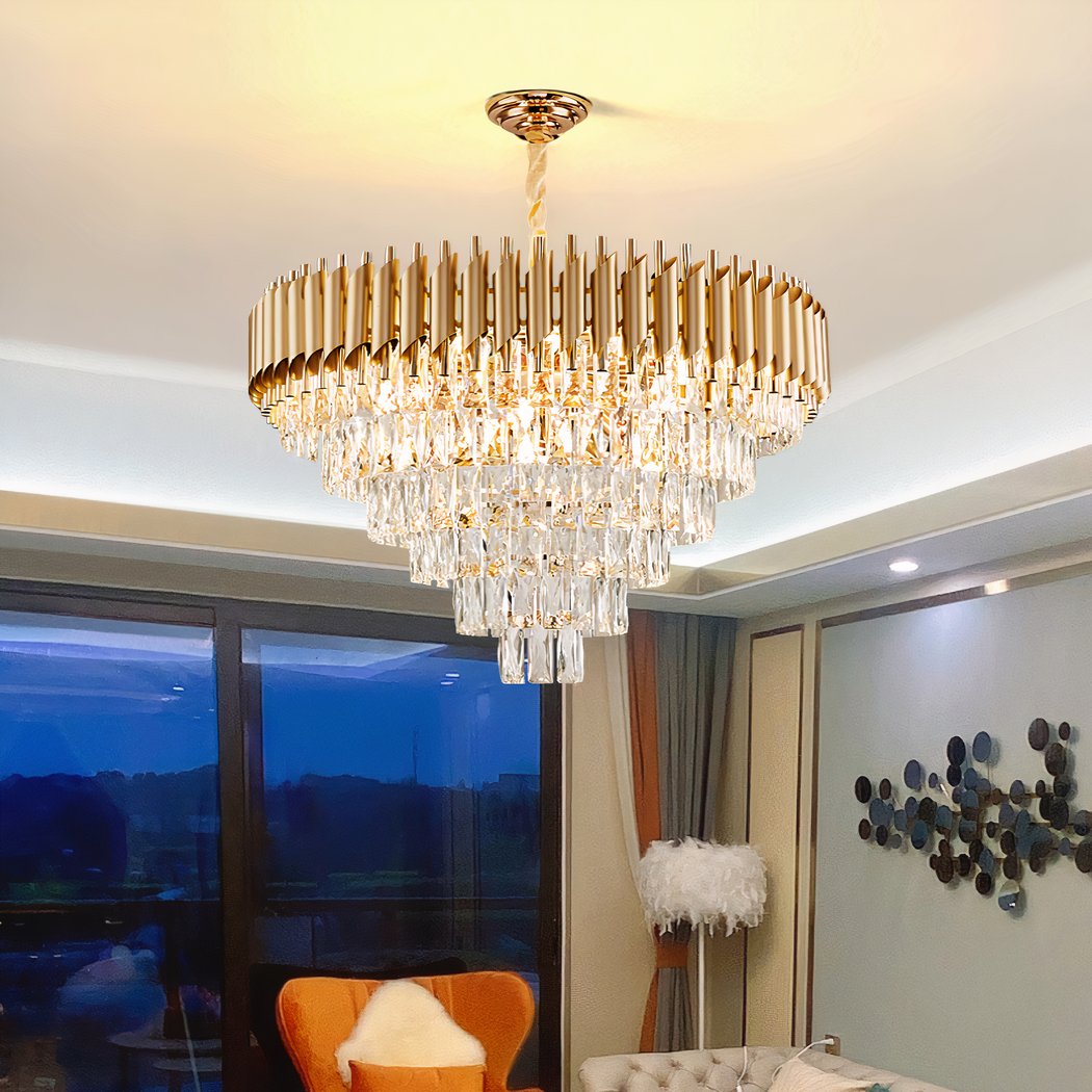 Lámpara de techo de metal y cristal blanco, h: 115 x l:70cm Glam Lámpara de techo de metal y cristal blanco, h: 115 x l:70cm Glam
