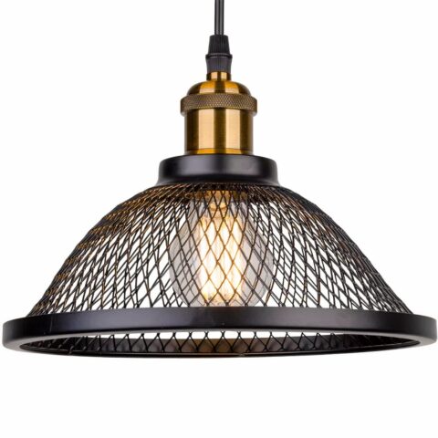 Araña colgante LED de hierro negro estilo vintage con fondo blanco