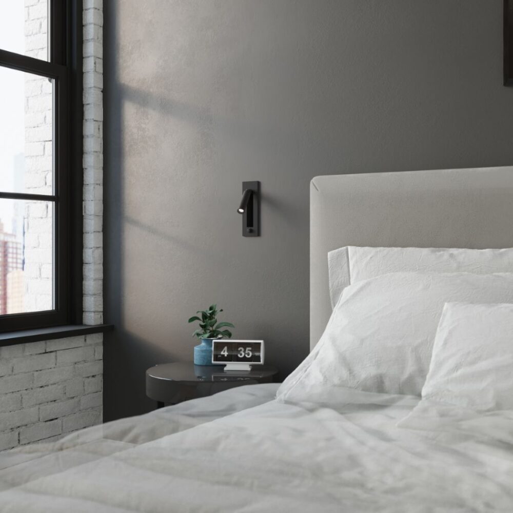 Aplique de pared orientable para cabecero en acero negro