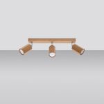 Plafón de diseño en madera natural con 3 focos orientables