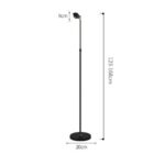 Esquema con medidas de la lámpara de pie, altura ajustable de 123 a 168 cm