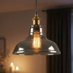Lámpara colgante vidrio ahumado chic diseño industrial elegante