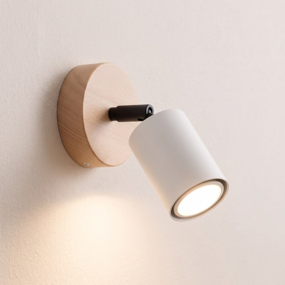 Aplique de pared foco de madera natural y metal estilo loft