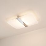 Plafón rectangular de acero cromado y cristal blanco mate