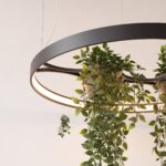 Lámpara colgante de anillo LED negra con jardinera integrada
