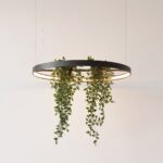 Lámpara colgante de anillo LED negra con jardinera integrada