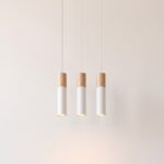 Lámpara colgante minimalista de 3 luces en acero y madera